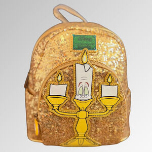 Loungefly Disney Beauty and The Beast Lumiere Sequin Mini Backpack AUTHENTIC NWT